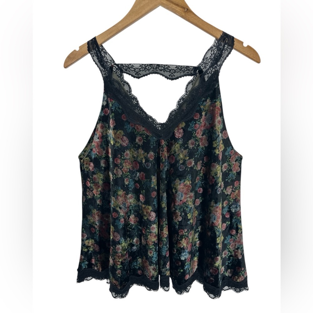 POL Dark Floral Velvet Lace Strap Cami Tank Top Goth Romantic Festival Boho S